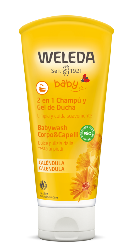  Weleda Baby Calendula - Champú suave 2 en 1 y gel de baño, 6.8  onzas líquidas, limpiador rico en plantas con caléndula y aceite de  almendras dulces : Bebés